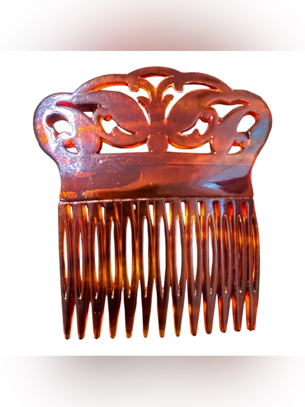 Vintage Charles Wahba Carved French Hair Comb in Tortoiseshell, 3” Wide, Unused